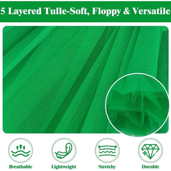 Women's Green Adults 5 Layered Tulle Skirt Halloween Tutus Fluffy Skirts - Picture 4 of 6